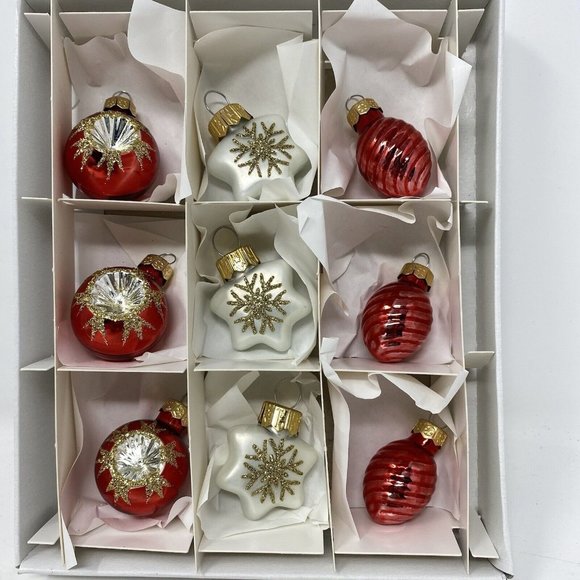 Boxed Set of 9 Vitbis Handmade in Poland Glass Ornaments Red Silver White Gold - Picture 2 of 8